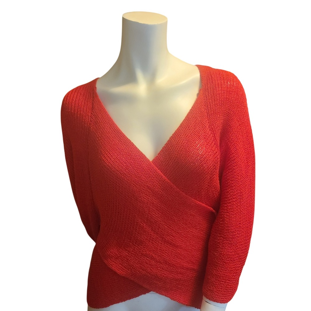 Lucie Bournival Red Knit Wrap Sweater Ballet Core V-Neck Dolman Sleeve CA